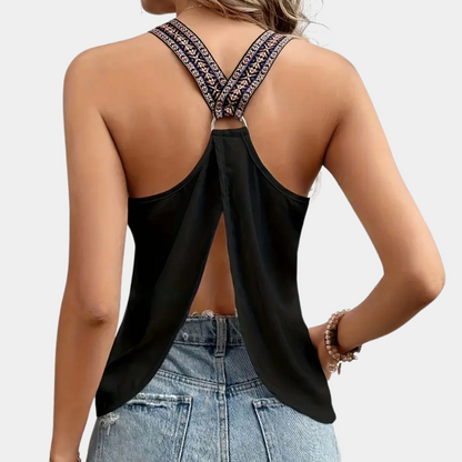 Débardeur d'été noir à décolleté en V pour femmes - Noa