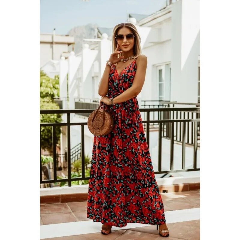 Robe maxi estivale bohème à imprimé floral – Yara