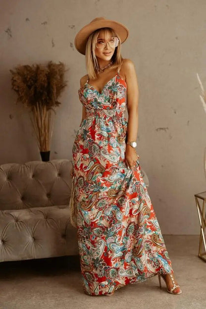 Robe maxi estivale bohème à imprimé floral – Yara