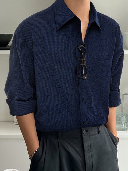 Chemise bleue printanière pour hommes avec poche poitrine - Milo