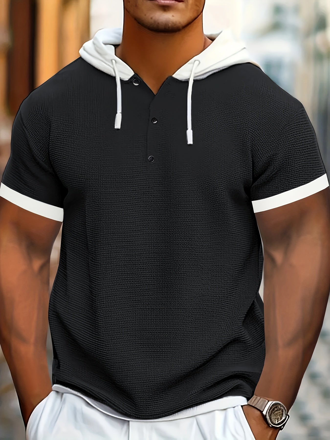 Zachary | Chemise décontractée en tricot pour homme avec capuche et boutons en métal