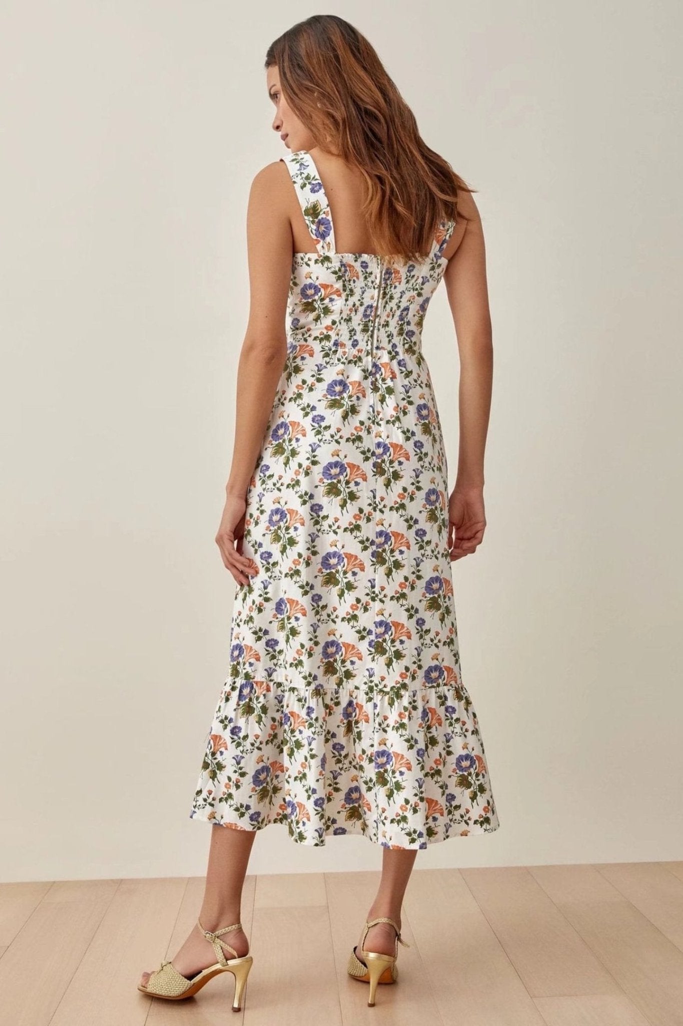 Robe Midi Évasée à Bretelles Imprimée – Norelle