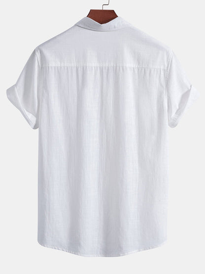 Chemise Hawaïenne Effet Lin avec Boutons et Short de Plage