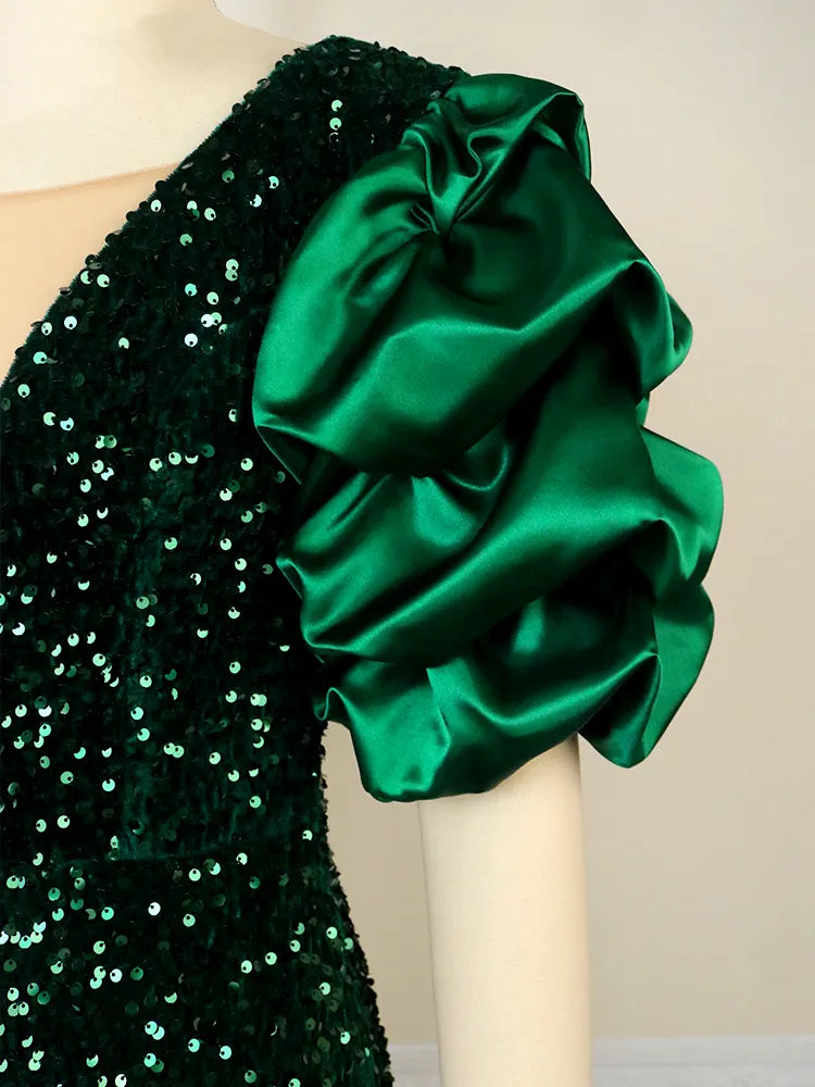 Robe vintage à manches bouffantes scintillantes en grandes tailles