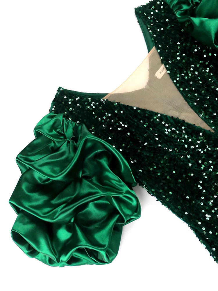 Robe vintage à manches bouffantes scintillantes en grandes tailles