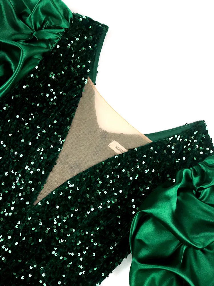 Robe vintage à manches bouffantes scintillantes en grandes tailles