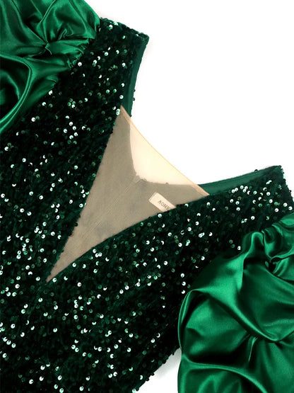 Robe vintage à manches bouffantes scintillantes en grandes tailles