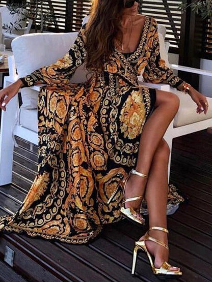 Robe portefeuille boho été 2025 | Robe femme avec fente et motif floral