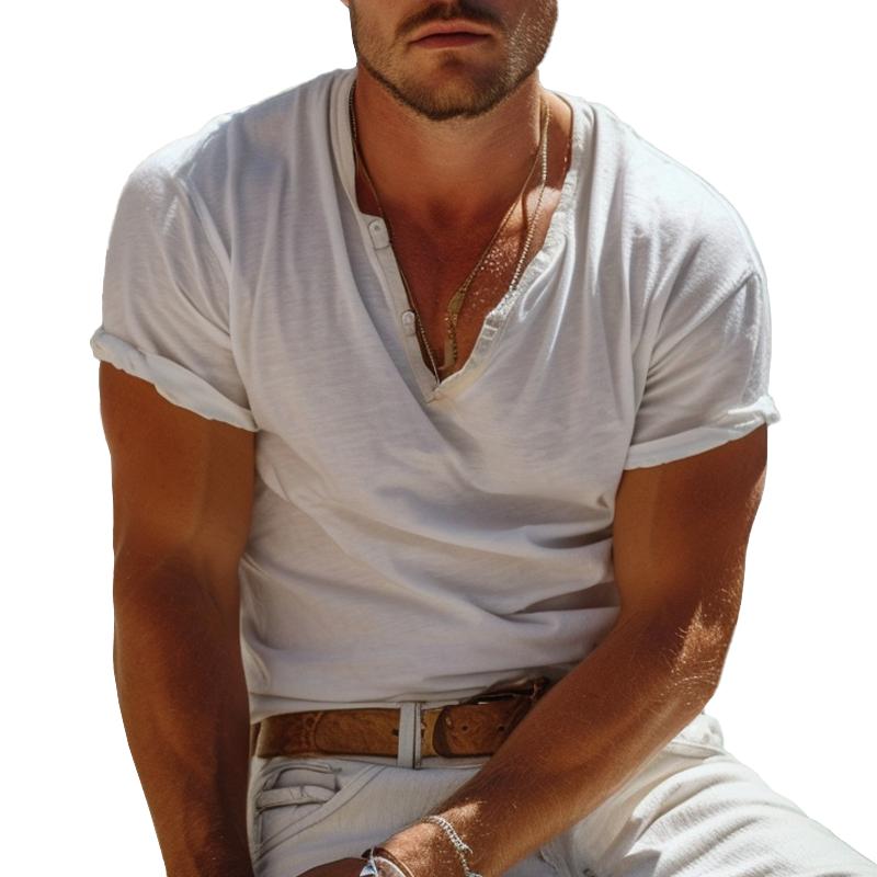 Bastian | T-shirt Henley décontracté à manches courtes