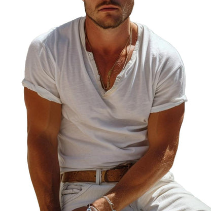 Bastian | T-shirt Henley décontracté à manches courtes